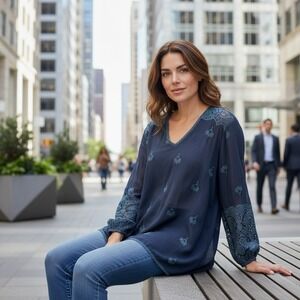 Johnny Was Women‎ Embroidered Tunic Blouse Size XL Boho Crochet Lace Kimono XL